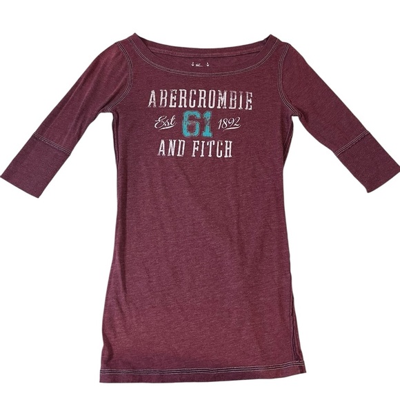 Vintage Tops - Abercrombie & Fitch Vintage Graphic Burgundy Top 3/4 Sleeves Y2K Grunge Twilight